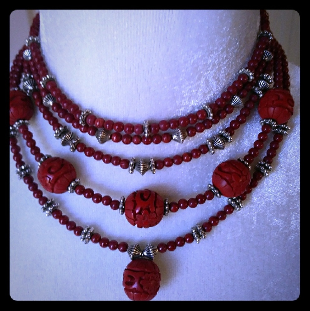 Cinnabar And Sterling Choker